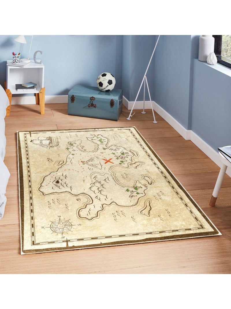 Tapis chambre enfant 80x150 cm Polyester Carte Tresor Beige - Kiabi