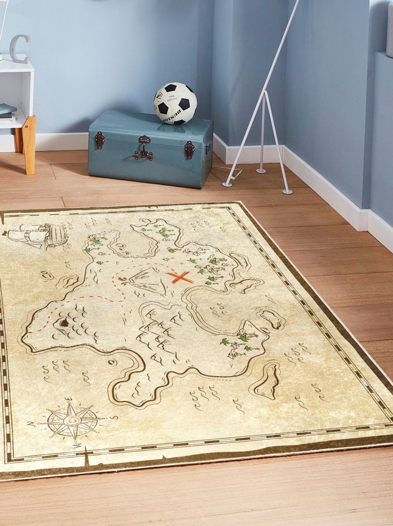 Tapis chambre enfant 80x150 cm Polyester Carte Tresor Beige - Kiabi