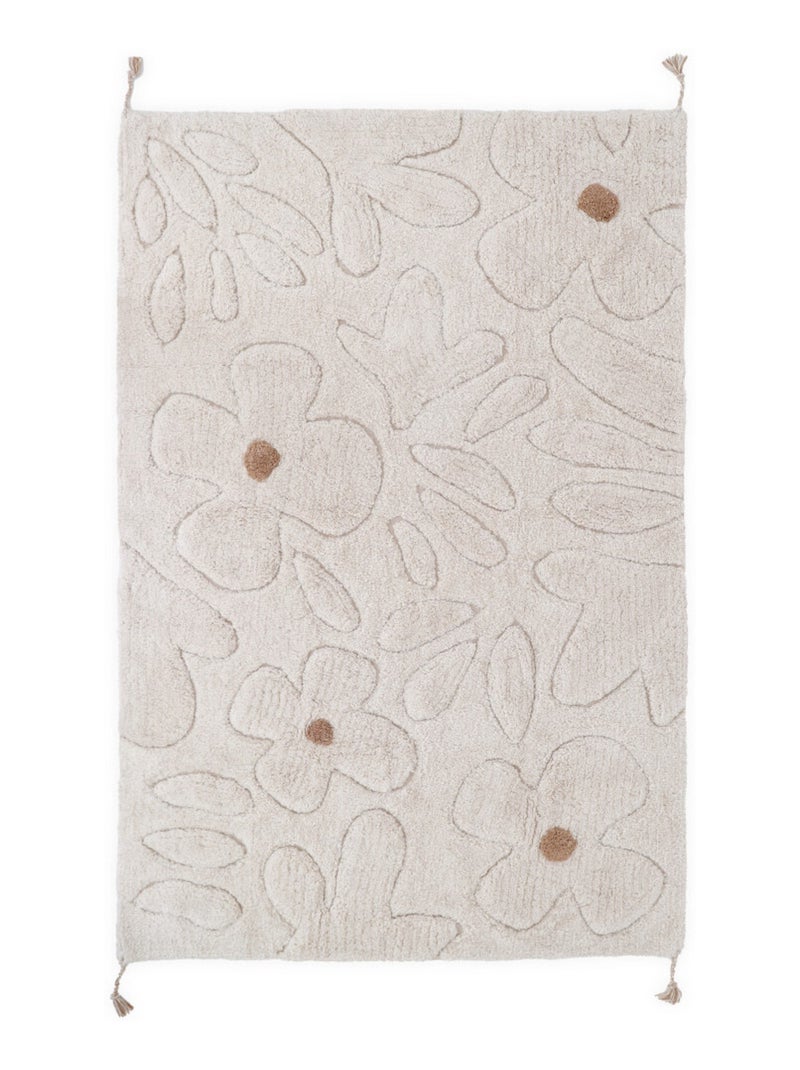 Tapis chambre enfant coton lavable motif fleurs Gentle Flora Beige - Kiabi