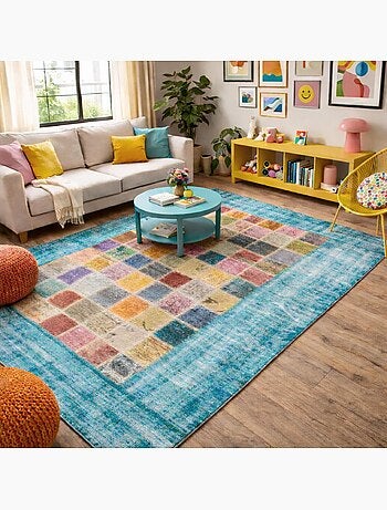 Tapis Chambre fait à la main en laine motif géométrique