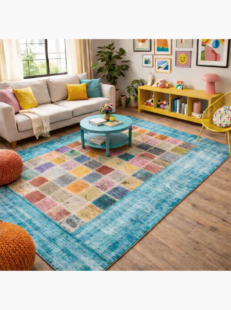 Tapis Chambre fait à la main en laine motif géométrique Multicolore - Kiabi