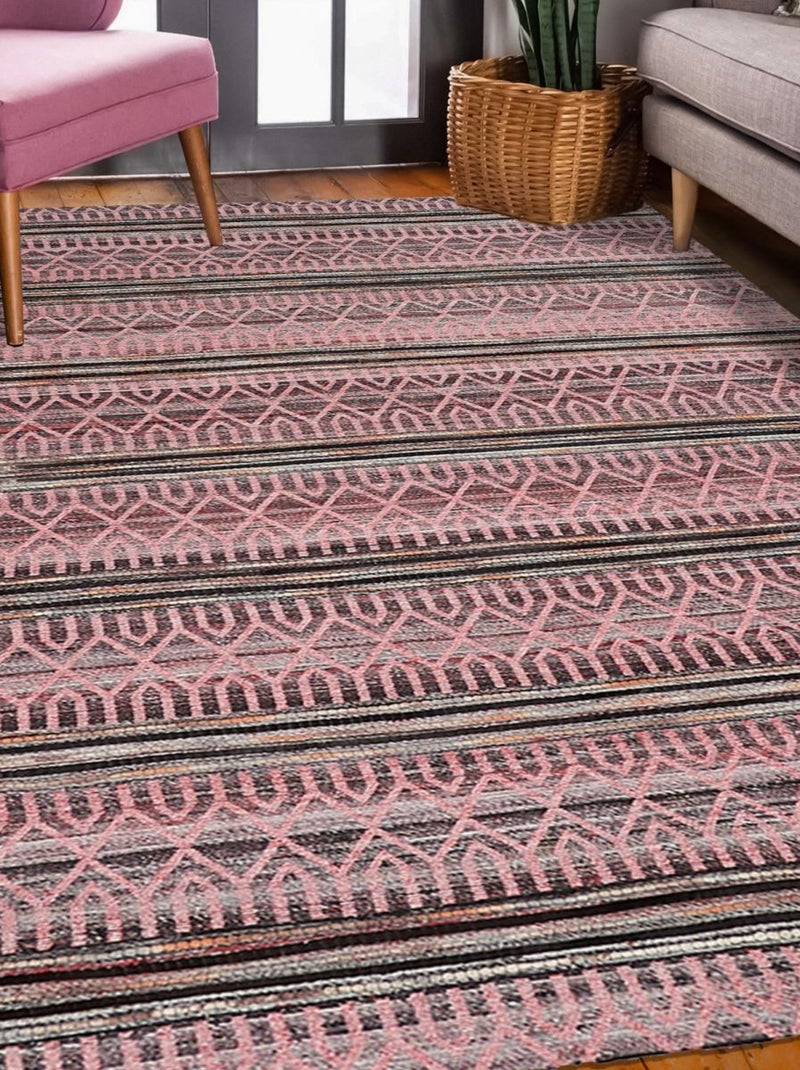 Tapis Chambre fait à la main motif ethnique VORELA Rose - Kiabi
