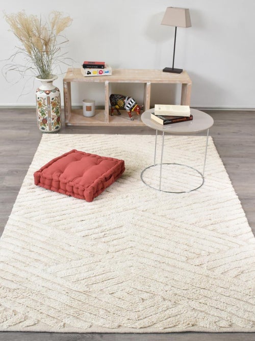 Tapis chambre fait main en coton motif faux uni COTCOLO - Kiabi