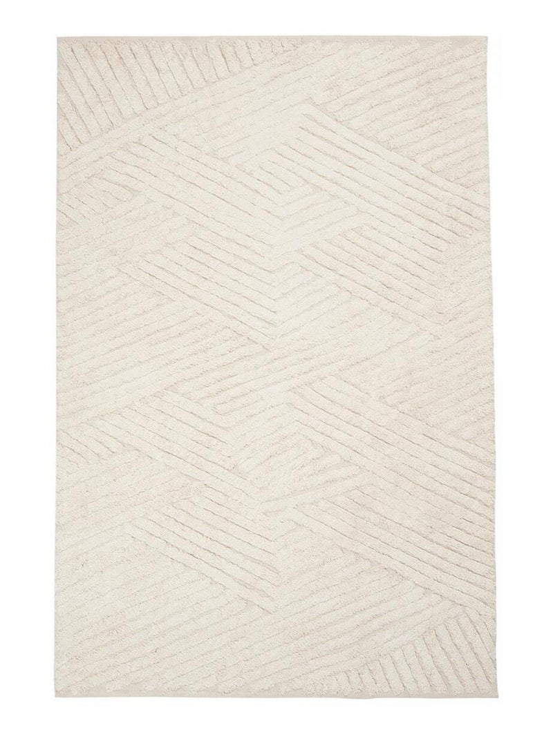 Tapis chambre fait main en coton motif faux uni COTCOLO Beige - Kiabi