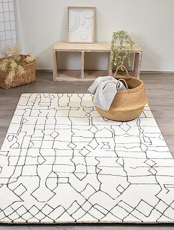 Tapis chambre fait main en laine motif faux uni BERLI