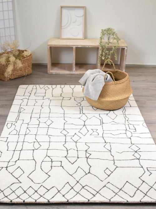 Tapis chambre fait main en laine motif faux uni BERLI - Kiabi
