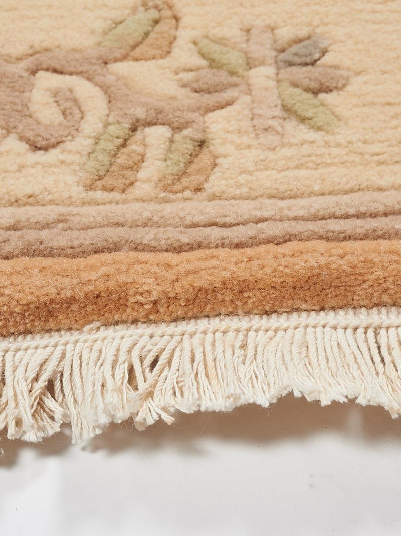Tapis chambre fait main en laine motif floral NAPISSA 2 Beige - Kiabi