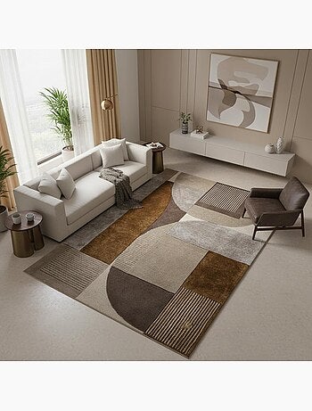 Tapis chambre gabio fait main en laine et viscose, motif contemporain