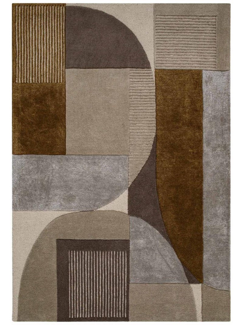 Tapis chambre gabio fait main en laine et viscose, motif contemporain Marron - Kiabi