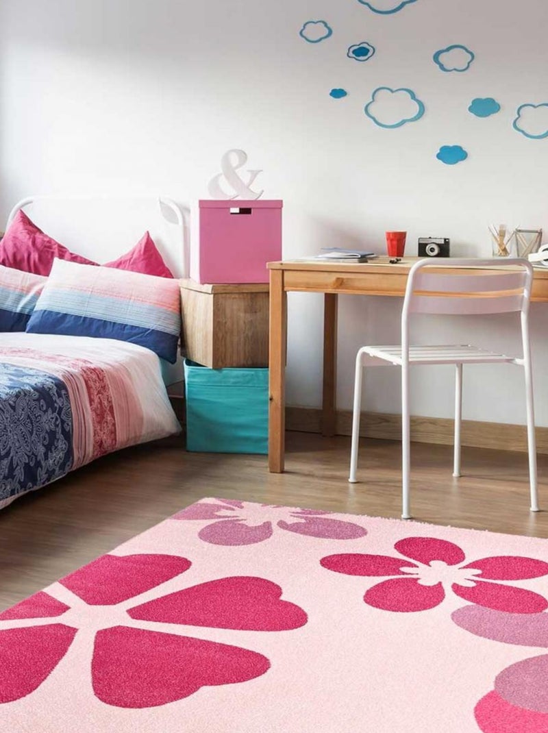 Tapis chambre tissé BLUME Rose - Kiabi