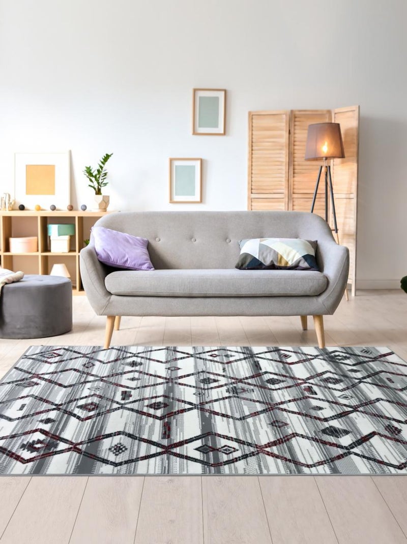 Tapis chambre tissé motif berbère LYN1 LABER Gris - Kiabi
