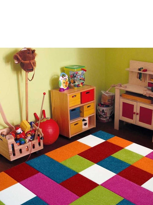 Tapis chambre tissé motif damier CARREAUX - Kiabi