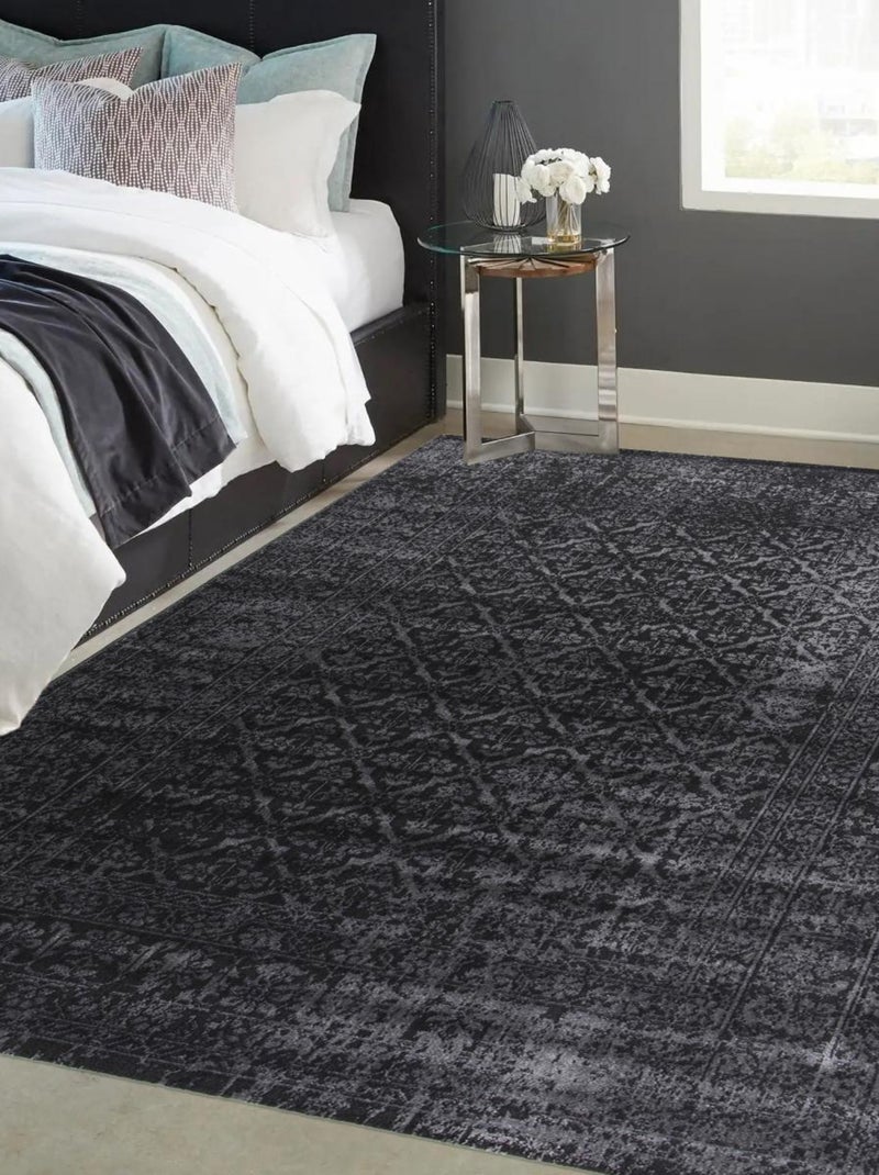 Tapis chambre tissé motif ethnique LUMIN 4 Noir - Kiabi