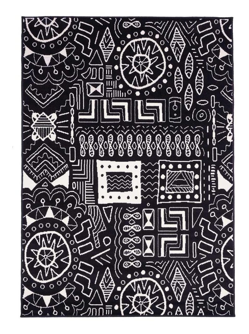 Tapis chambre tissé motif ethnique LYN1 MOTIF Noir - Kiabi