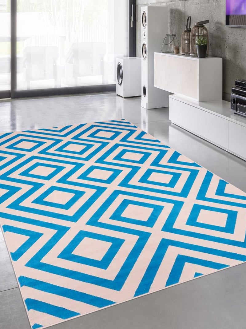 Tapis chambre tissé motif géométrique AF2 NICE Bleu - Kiabi