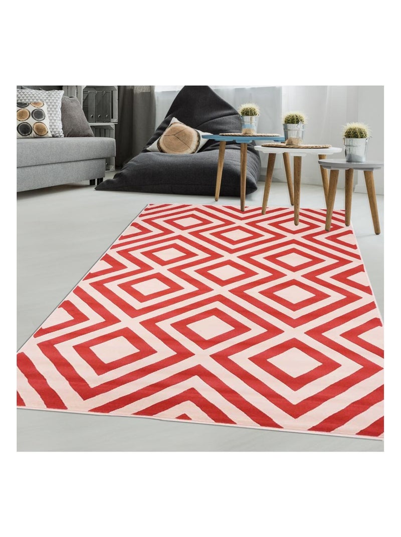 Tapis chambre tissé motif géométrique AF2 NICE Rouge - Kiabi