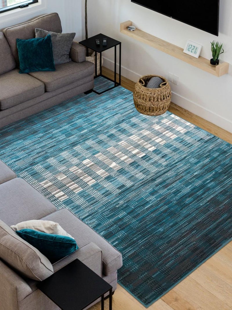 Tapis chambre tissé motif géométrique LYN1 GEOFLOU Bleu - Kiabi