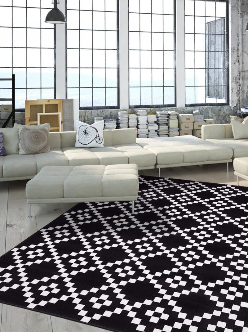 Tapis Chambre tissé motif géométrique LYN1 LERUM Noir - Kiabi