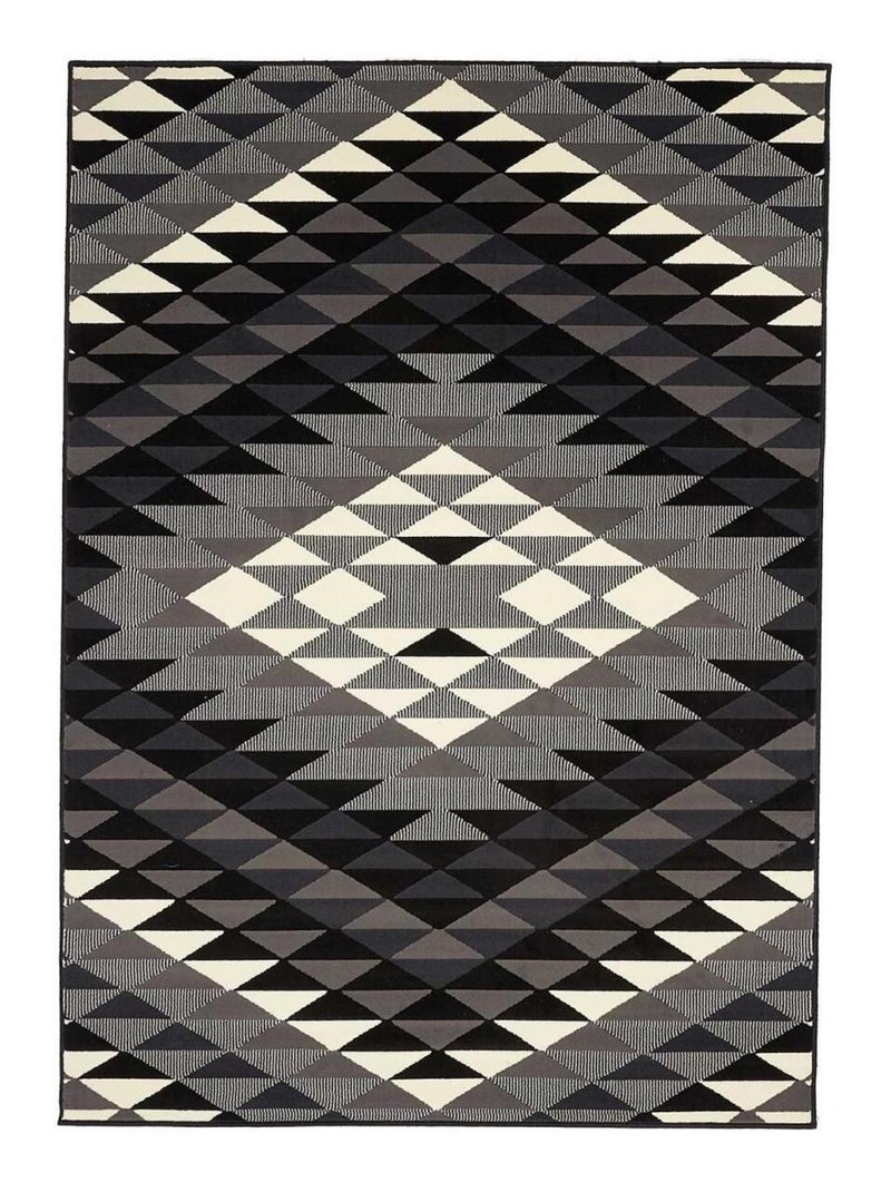Tapis chambre tissé motif géométrique LYN49 APACHE Noir - Kiabi