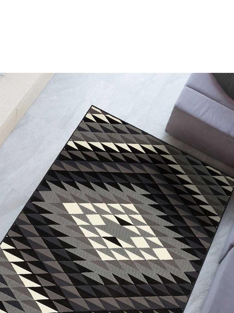 Tapis chambre tissé motif géométrique LYN49 APACHE Noir - Kiabi