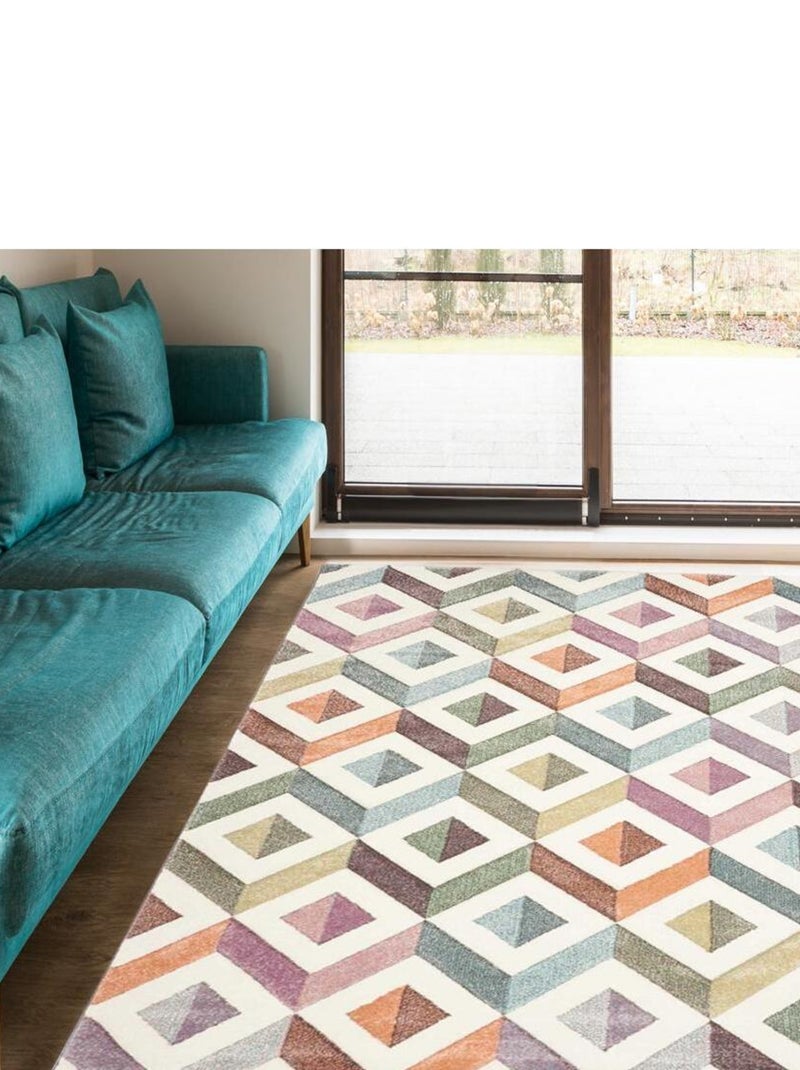 Tapis chambre tissé motif géométrique LYN8 Multicolore - Kiabi