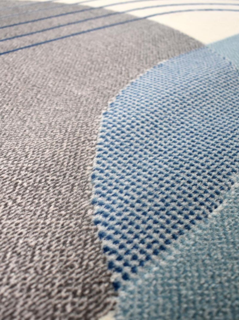 Tapis chambre tissé motif rétro-vintage LYN49 COURBLA Bleu - Kiabi