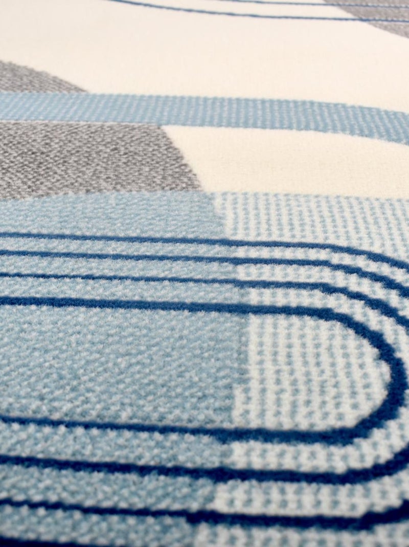 Tapis chambre tissé motif rétro-vintage LYN49 COURBLA Bleu - Kiabi