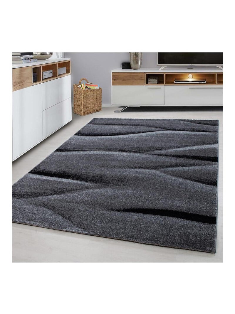 Tapis contemporain effet vague rectangle Rabisco Noir - Kiabi