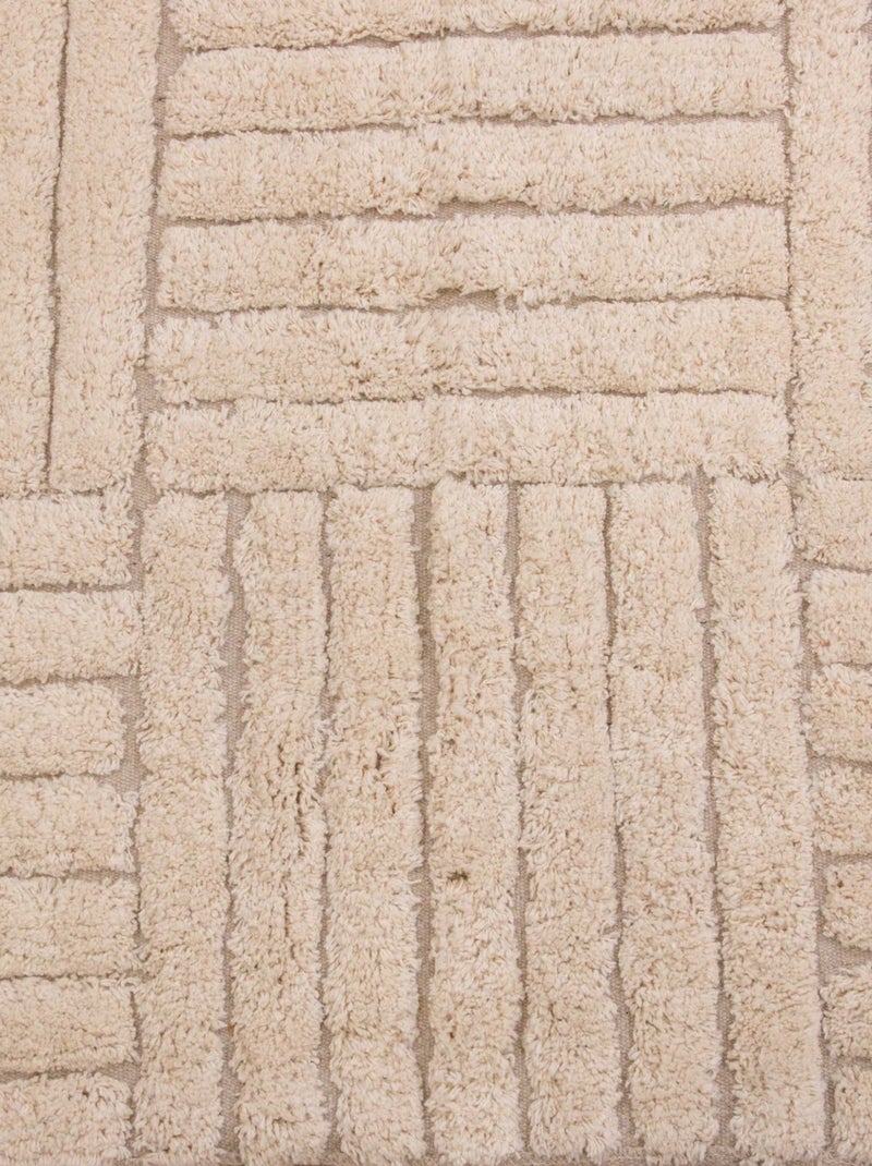 Tapis coton déco motif rayures croisées Ecru - Kiabi