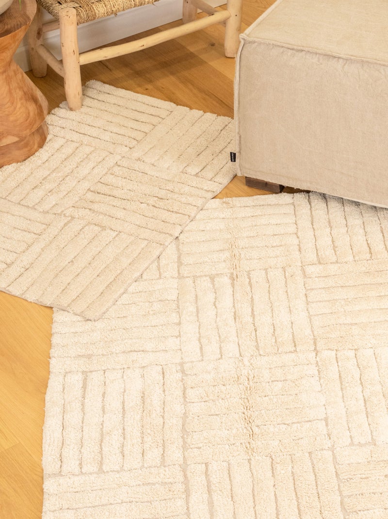 Tapis coton déco motif rayures croisées Ecru - Kiabi