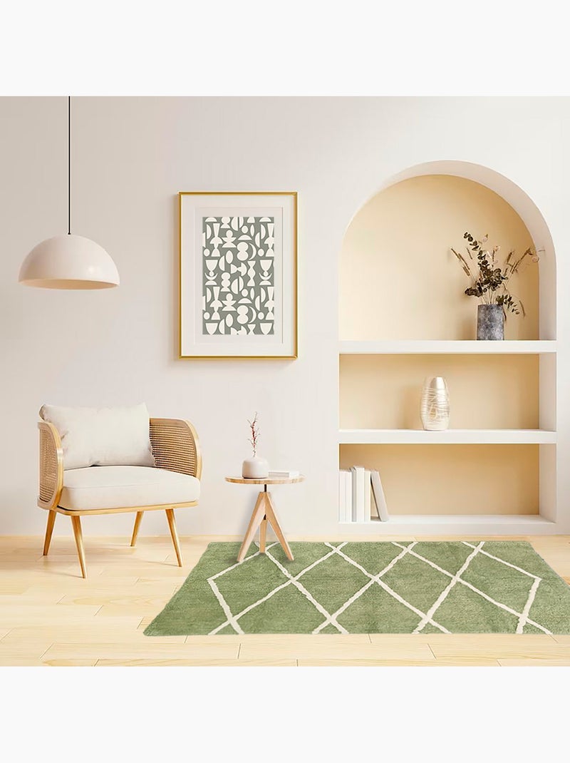 Tapis coton effet Berbère BALTE Future Home 100 x 150 cm Kaki Kaki - Kiabi