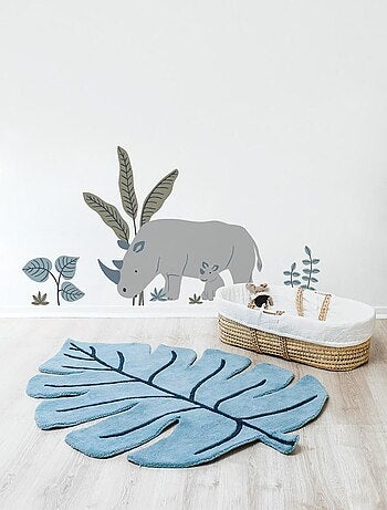 Tapis Coton Feuille Bleu Monstera par Lilipinso