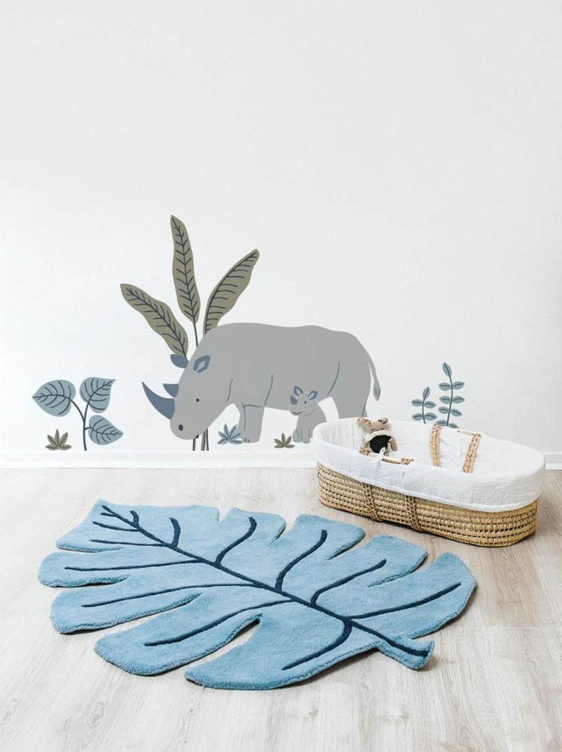 Tapis Coton Feuille Bleu Monstera par Lilipinso Bleu - Kiabi