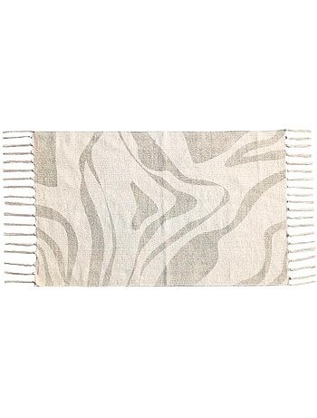 Tapis coton imprimé à franges beige et marron 60x90cm