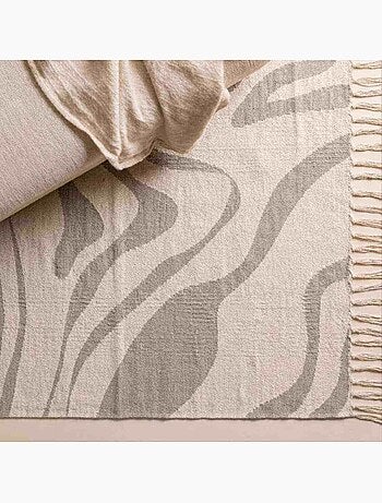 Tapis coton imprimé à franges beige et marron 60x90cm