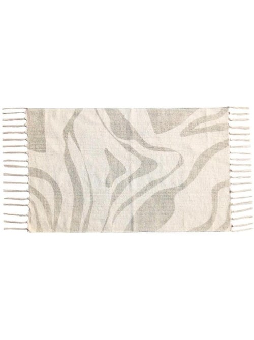 Tapis coton imprimé  à franges beige et marron 60x90cm - Kiabi