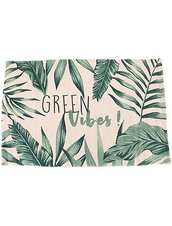 Tapis coton imprimé blanc et vert 80x50cm