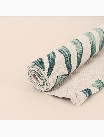 Tapis coton imprimé blanc et vert 80x50cm