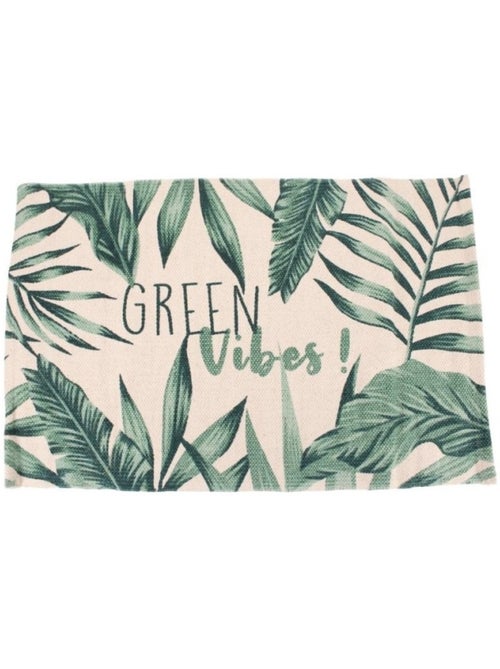 Tapis coton imprimé blanc et vert  80x50cm - Kiabi