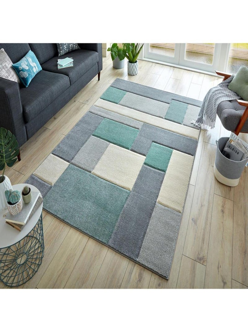 Tapis cubisme courtes mèches design pour salon Cosmos Vert - Kiabi