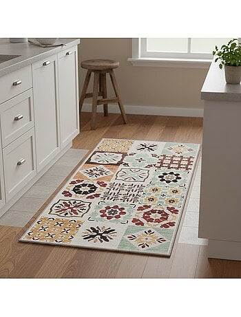 Tapis cuisine ou salle de bain motif géométrique, texture kilim, lyn11 c, design original