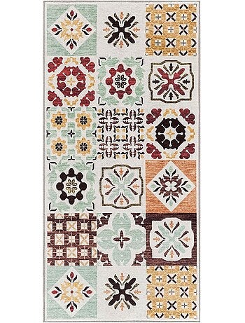 Tapis cuisine ou salle de bain motif géométrique, texture kilim, lyn11 c, design original