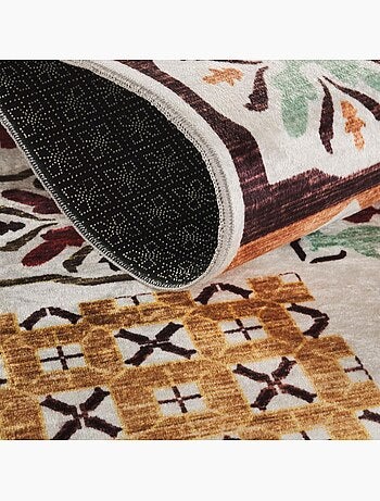 Tapis cuisine ou salle de bain motif géométrique, texture kilim, lyn11 c, design original