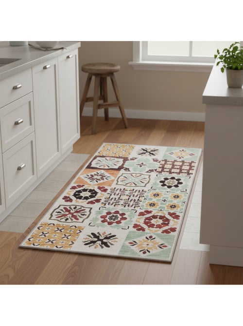 Tapis cuisine ou salle de bain motif géométrique, texture kilim, lyn11 c, design original - Kiabi