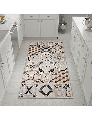 Tapis cuisine ou salle de bain motif géométrique, texture kilim, lyn11 c, design original