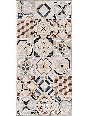 Tapis cuisine ou salle de bain motif géométrique, texture kilim, lyn11 c, design original