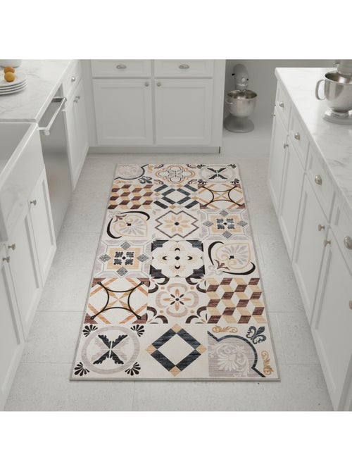 Tapis cuisine ou salle de bain motif géométrique, texture kilim, lyn11 c, design original - Kiabi