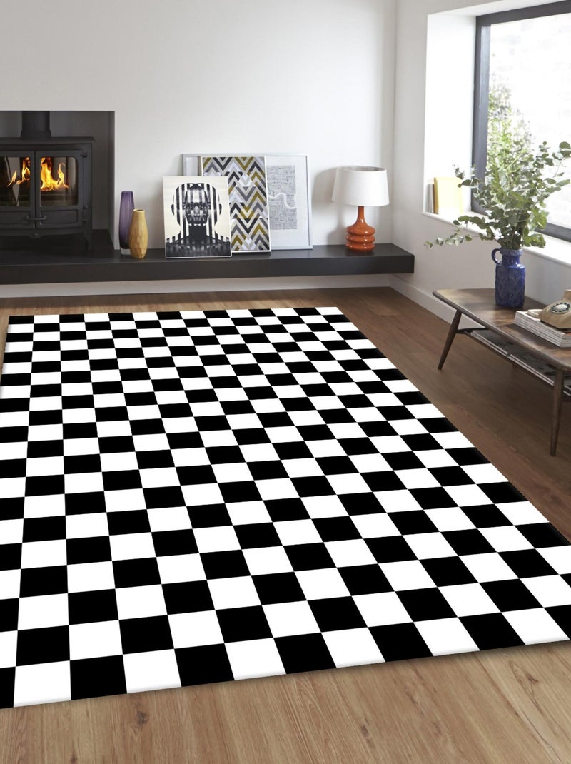 Tapis DAMIER Noir Blanc - Kiabi