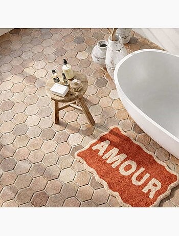 Tapis de bain Amour en coton terracotta, beige 50x80cm