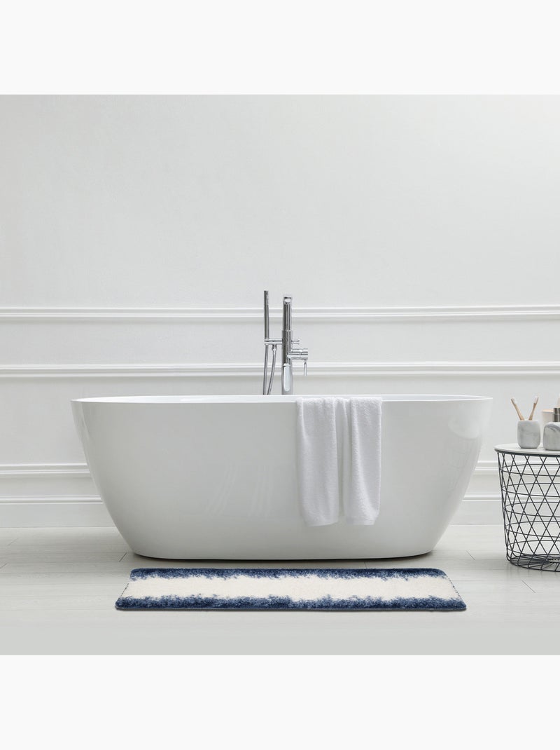 Tapis de bain antidérapant en polyester Ilyes 60 x 120 cm – Guy Levasseur Bleu Blanc Blanc - Kiabi